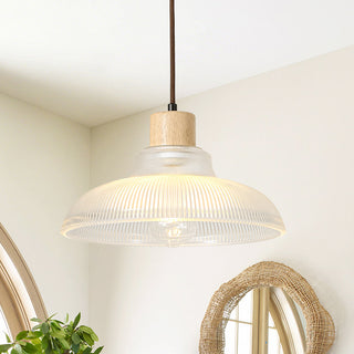 Domvelli | Ribbed Glass Dome Pendant with Wood Accent