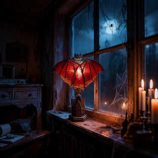 Veskar | Resin Bat Lamp with Haunted-House Base