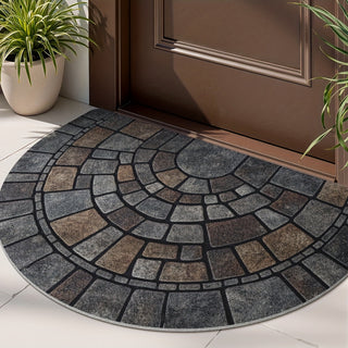 Tessara | Mosaic-Pattern Polyester Half-Circle Door Mat