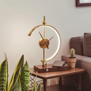 Horveth | Maple and Metal Table Lamp with Clock and Charging Station