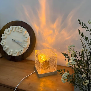 Cubelia | Rippled-Glass LED Cube Table Lamp