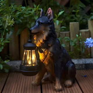 Canveth | Resin Dog Statue with Solar LED Lantern