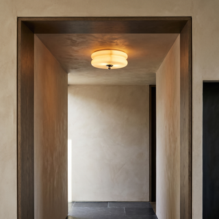 Lumeta ceiling light lit in a warm plaster hallway