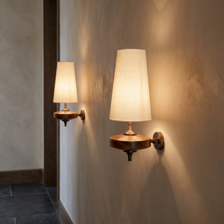 Nikau sconces paired along a hallway wall