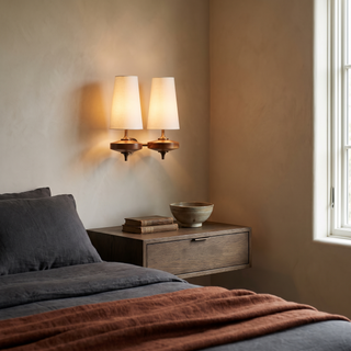 Nikau sconce above a smoked oak nightstand