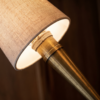 Torcia brass torch body and linen shade detail