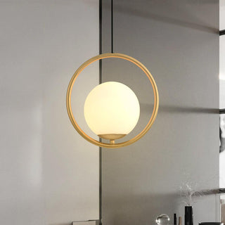 Orivane | Brass-Finish Ring Pendant with White Glass Globe