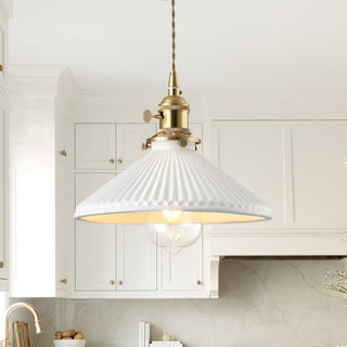 Conyra | White Pleated Ceramic Cone Pendant