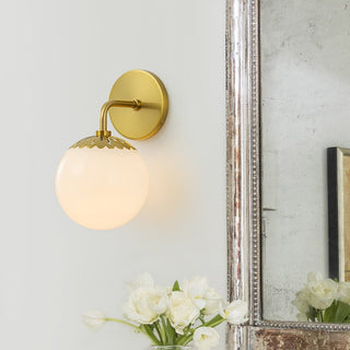 Delsora | Opal Glass Globe Wall Sconce in Brass Finish