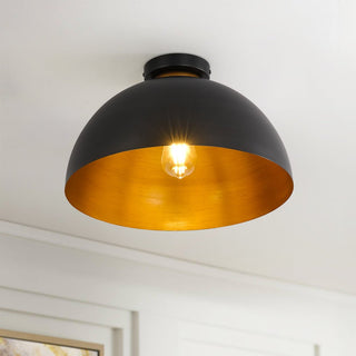 Domnari | Black Dome Semi-Flush Ceiling Light with Gold Interior