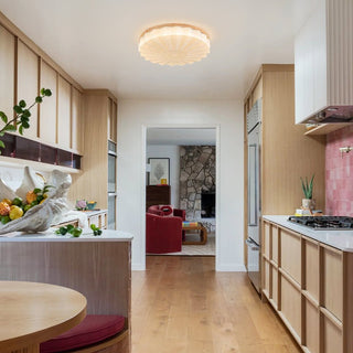Fleureli | Pleated Acrylic Ceiling Light with Wood Ring