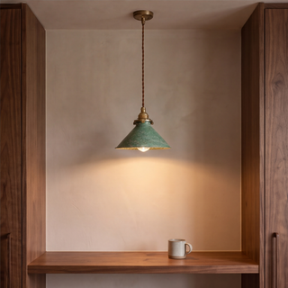 Peppa metal cone pendant light in Green finish, interior view