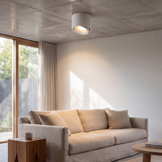 White adjustable cylindrical spotlight in interior view 1