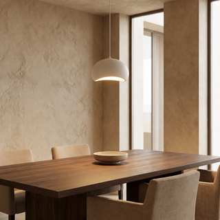Shibui 12-inch white cloud pendant shown at realistic scale in a room
