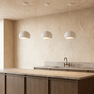 Shibui 12-inch white cloud pendant shown at realistic scale in a room